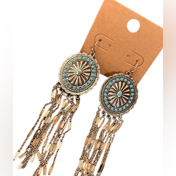 Icon Silver And Blue Dangle Earrings With Fringe